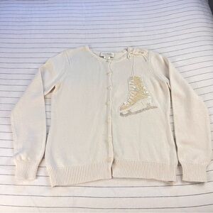 Vintage Susan Bristol Cream Cardigan Ice Skates Embellished Cotton Cashmere L